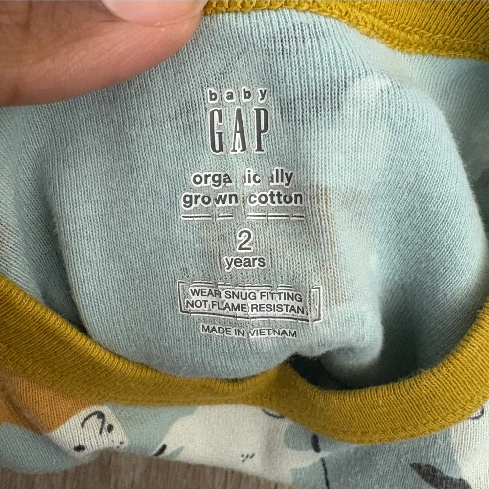 GAP Kids Toddlers Pajama Set Baby Blue Polar Bear Ski Print 100% Organic Cotton